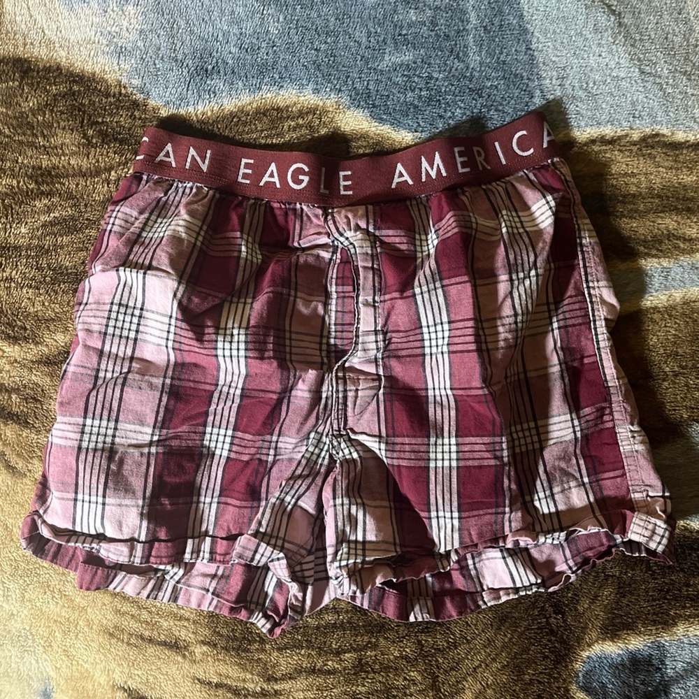 American Eagle Plaid Boxers - Red and White